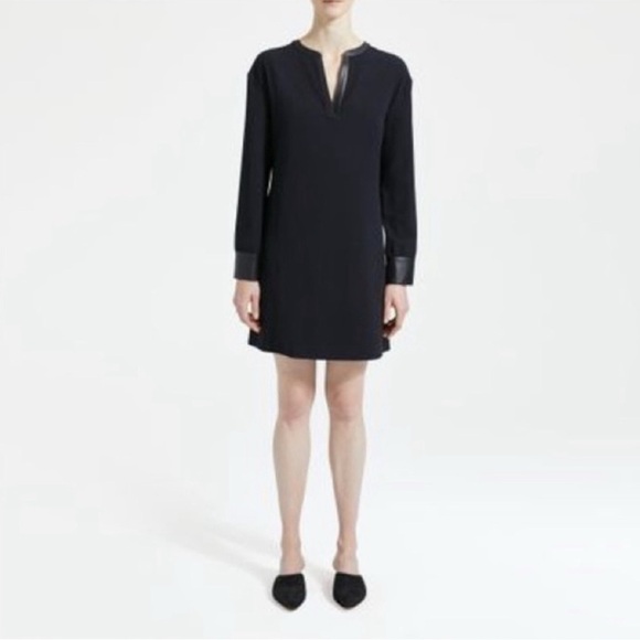 Theory Black Popover  Combo Dress with Leather Trims Size Small NWT - Picture 1 of 7